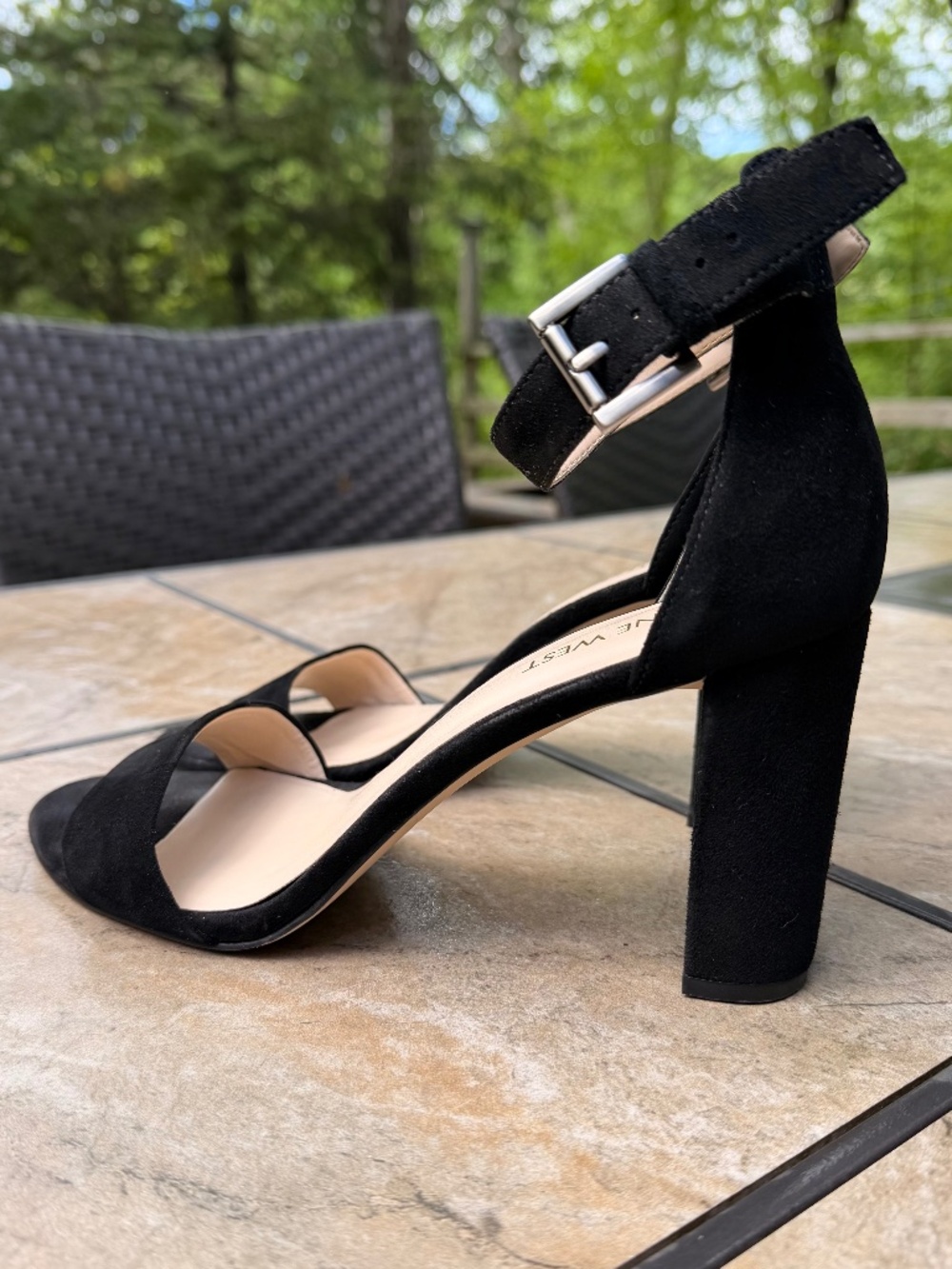 Nine West Black Suede Block Heel Sandals with Ankle Strap Sze 8